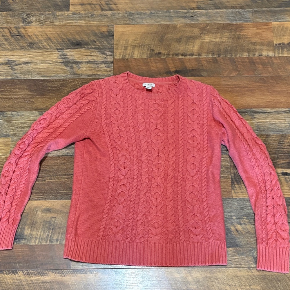 L.L. Bean Coral Cable-Knit Crewneck Sweater